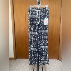 Cali 1850 Women's Gray Palm Trees Floral Geometric Linen Blend Pant Size XS NWT
